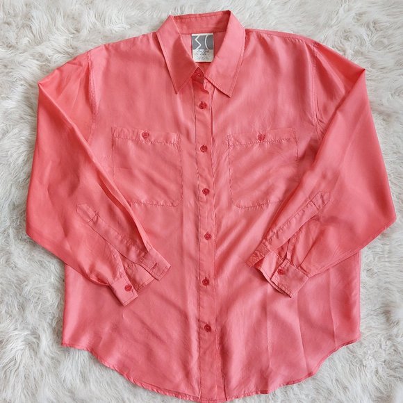 Vintage Sun Coast 100% Silk Women's Red Blouse Shirt Size L - Picture 2 of 12
